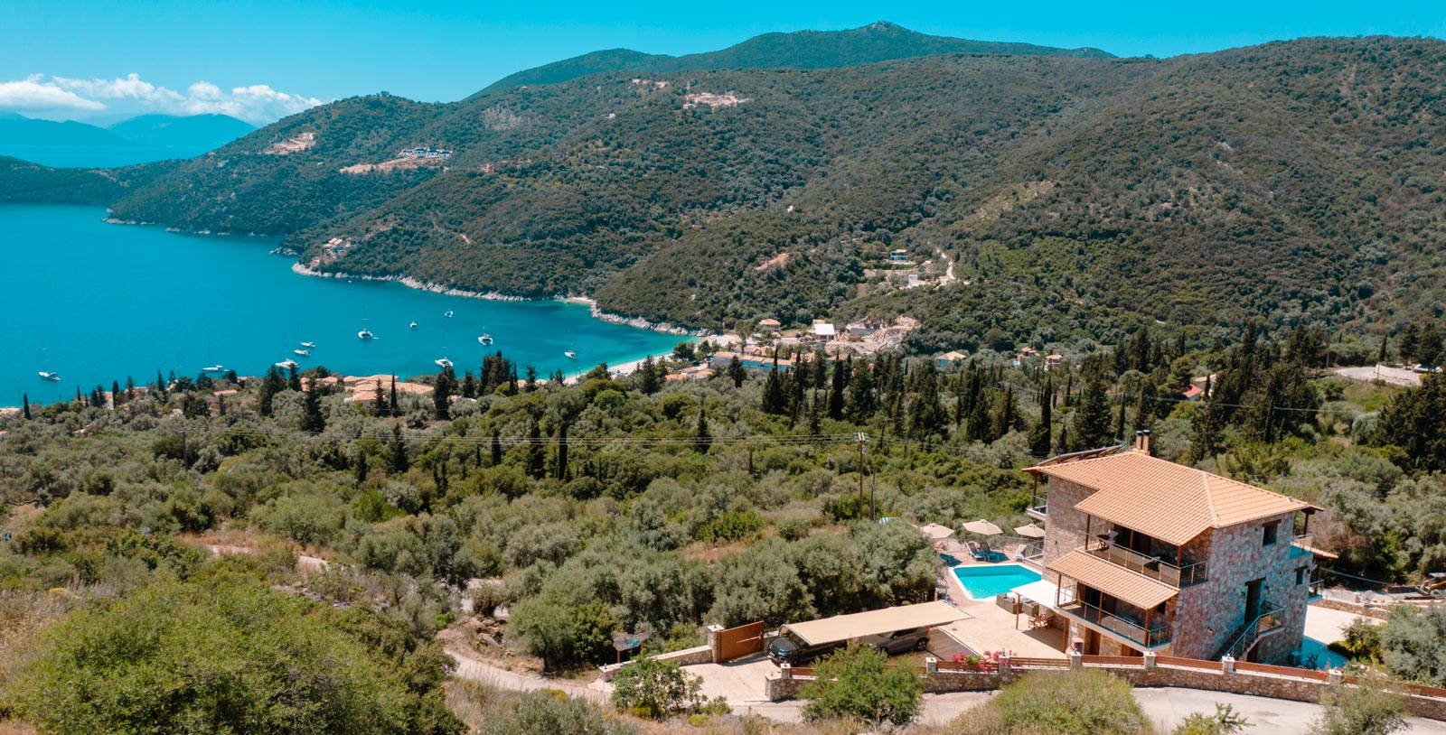 Aerial View of 180 Mansion with Bay