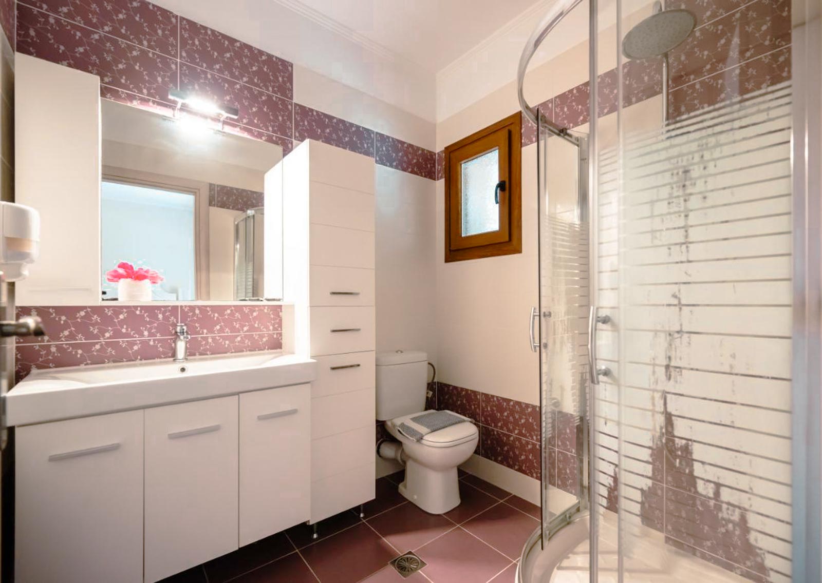 Bathroom with Burgundy Accent Tiles