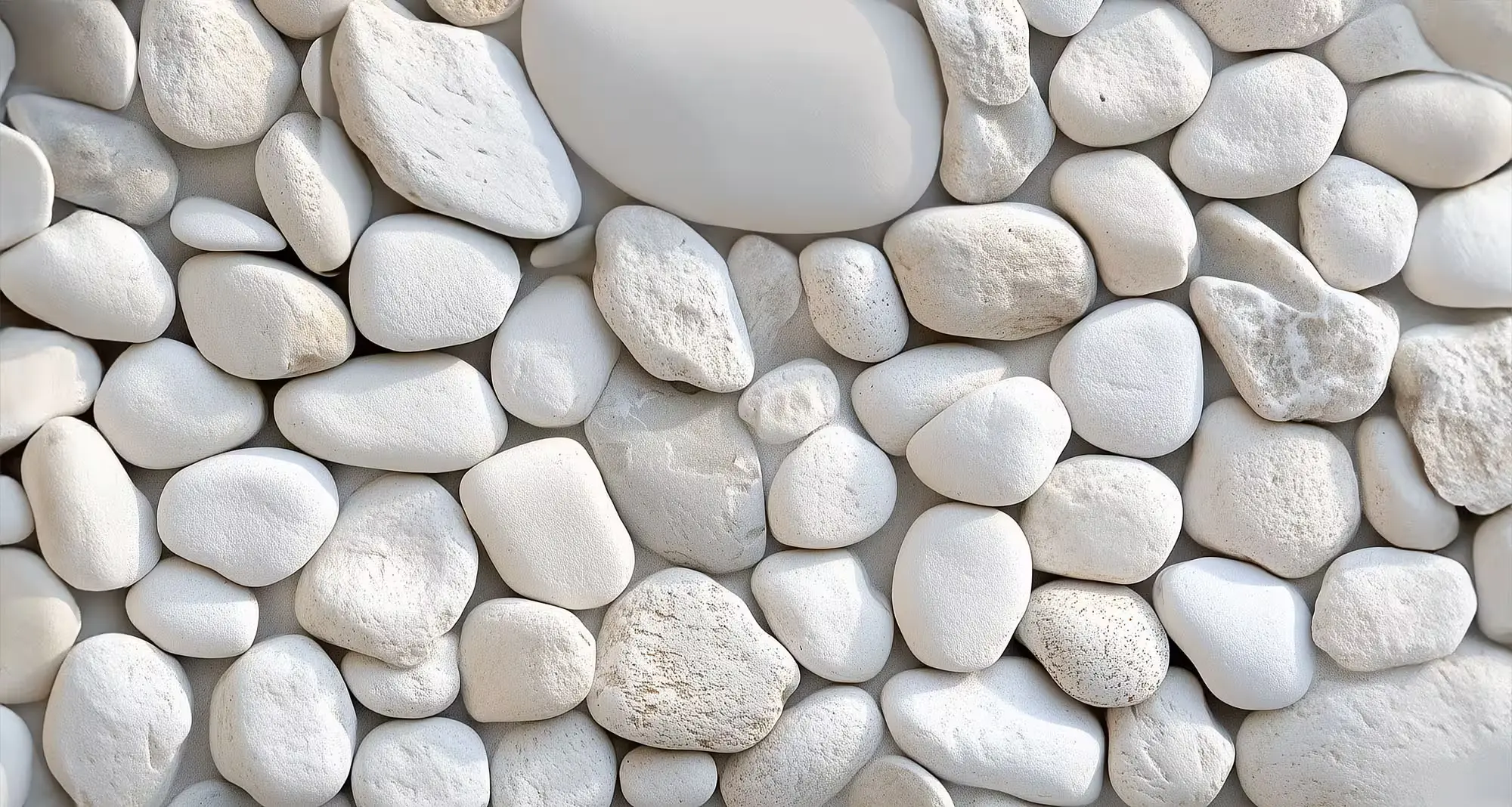 Smooth white pebbles arrangement